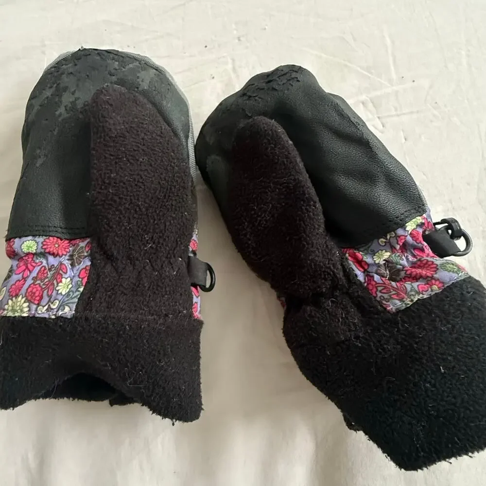 Kombi Mittens Child S Small Girls Toddler Purple Pink Black Floral Fleece Lined